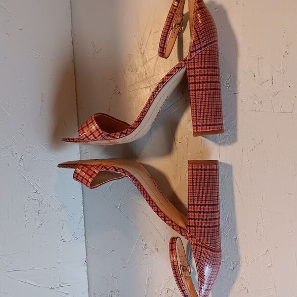 SAM EDELMAN Women's 7 Strappy YARO 4" Heels Strap Pink PLAID - Picture 5 of 8